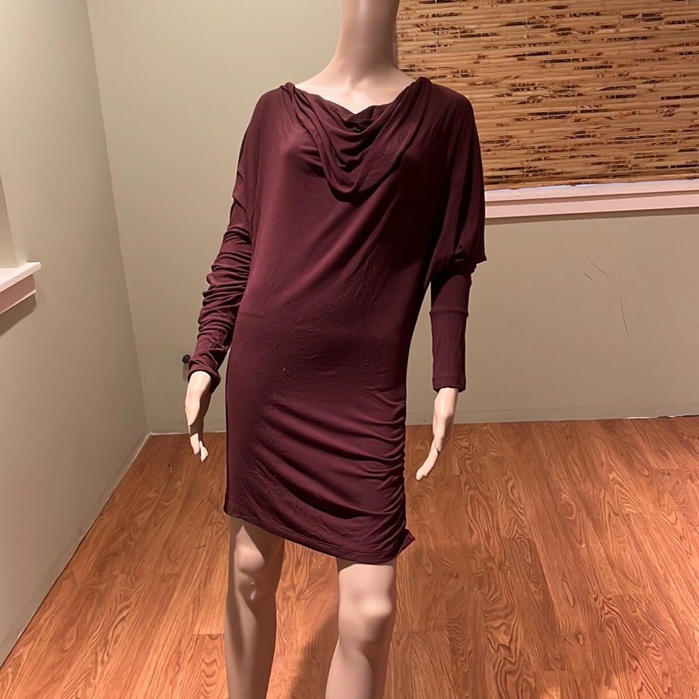 Guess By Marciano Brown Tunic Could Be Short Dress Ruching On Left Side Size L